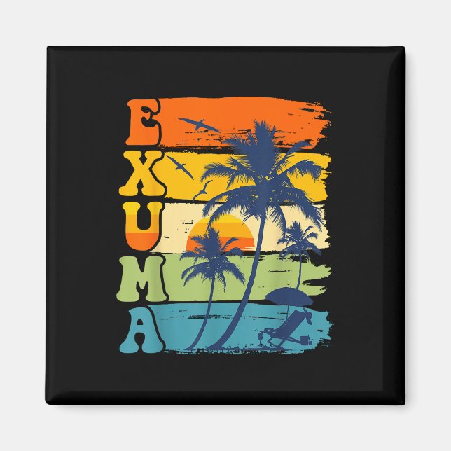 Íman Exuma Bahamas Retro Palm Tree Beach Vacatio Summer (Frente)