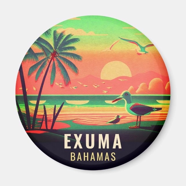 Íman Exuma Bahamas Retro Sunset Seagull Souvenir 1950 (Frente)