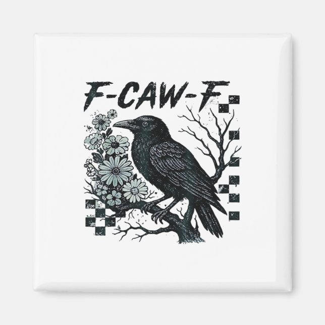 Íman F-Caw-F Corvo Pássaro Retro Clássico (Frente)