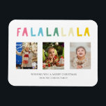 Íman Fa La La Christmas Cute Pastel 3 Photo Collage<br><div class="desc">Cartão magnético magnético de Natal bonito e colorido com texto que diz "Fa la la la la". Apresenta 3 fotos. Um cartão de saudação de Natal de cor doce e doce.</div>