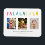 Íman Fa La La Christmas Cute Pastel 3 Photo Collage<br><div class="desc">Cartão magnético magnético de Natal bonito e colorido com texto que diz "Fa la la la la". Apresenta 3 fotos. Um cartão de saudação de Natal de cor doce e doce.</div>