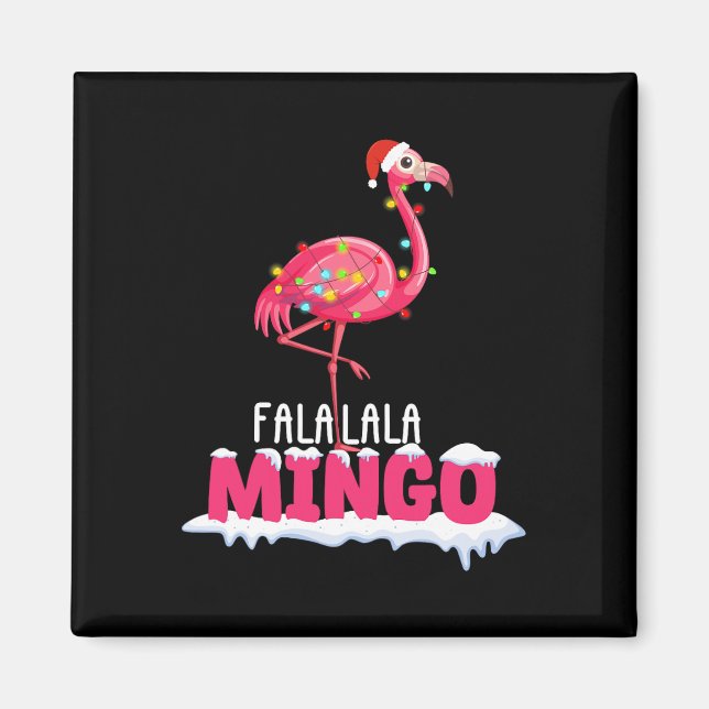 Íman Fa La La Mingo Flamingo Christmas — Chapéu Vermelh (Frente)