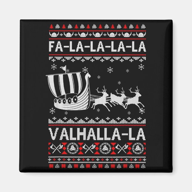 Íman Fa La La Valhalla Navio Viking Natal Xmas Suéter F (Frente)