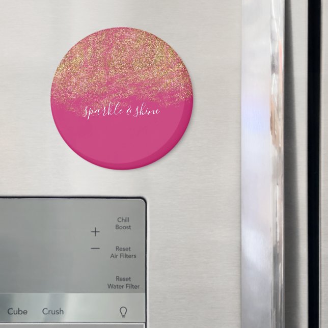 Íman Faaux Glitter Girly Pink Sparkle Dourado (In Situ (Fridge))