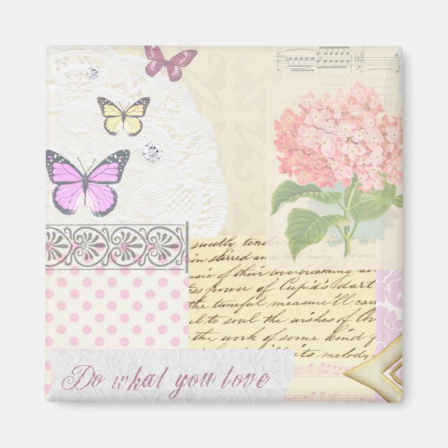 Íman Faça o que você ama - Colagem Girly Pink & Cream (Frente)