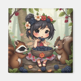 Íman Fada Chibi Comendo Amoras com Amigos da Floresta