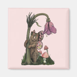 Íman Fada Cinzenta Cinzenta Rosa Bonita com Urso Encant
