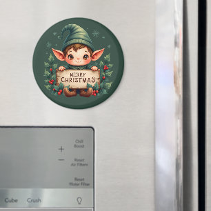 Íman Fada de Natal Fofo Segurando Placa Alegre Verde