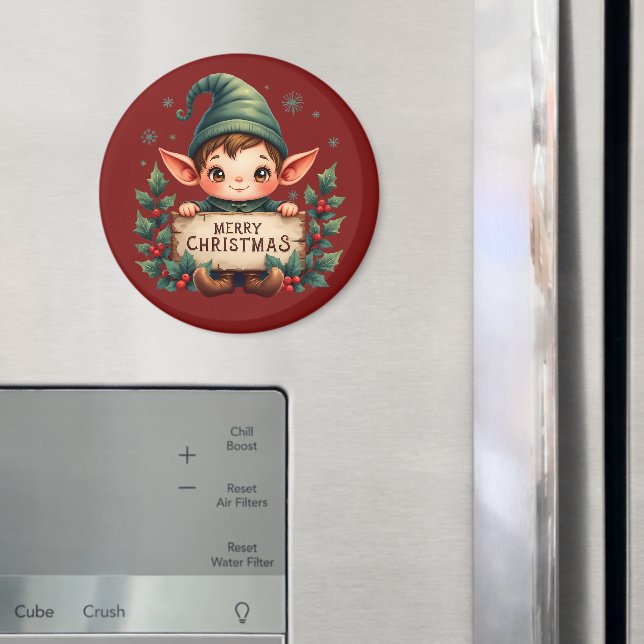 Íman Fada de Natal Fofo Segurando Placa Alegre Vermelha (In Situ (Fridge))