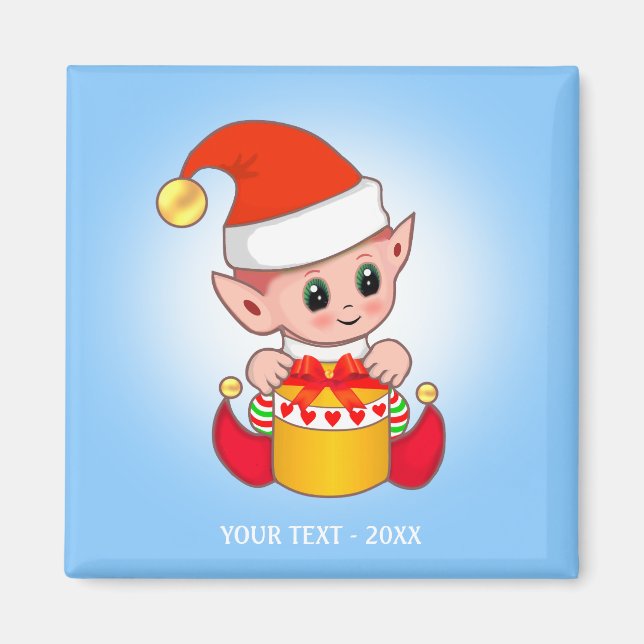 Íman Fada de Natal Fofo & Seu Texto em Azul Claro (Frente)