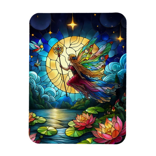 Íman Fada do Voo ao Luar de Vitral (Vertical)