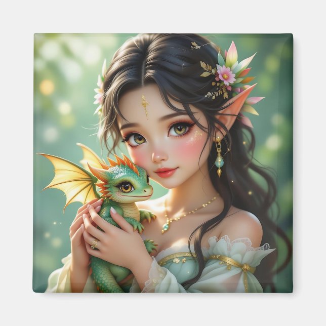 Íman Fada Elven Bonita & Dragão Etéreo   (Frente)