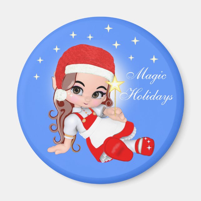 Íman Fada Fada De Natal Bonita Anjo E Estrelas Magnet (Frente)