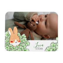 Faire-part naissance magnet Lapin et fleurs