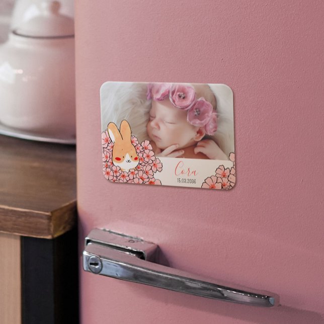 Íman Faire-part naissance magnet Lapin et fleurs (Criador carregado)
