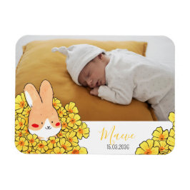 Íman Faire-part naissance magnet Lapin et fleurs
