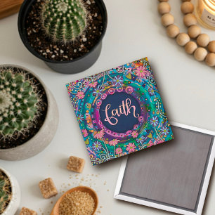 Íman Faith Bonito Diversão Inspirivência Floral Azul
