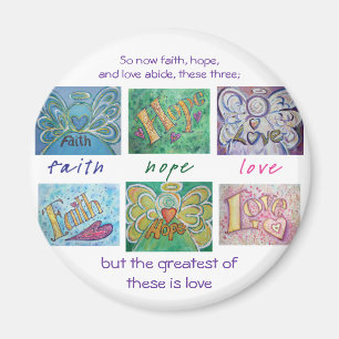 Íman Faith Hope Love Angel Word Collage Magnet
