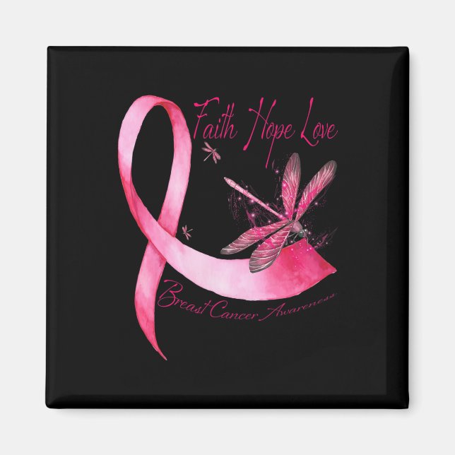 Íman Faith Hope Love Dragonfly Pink Ribbon Breve Cance (Frente)