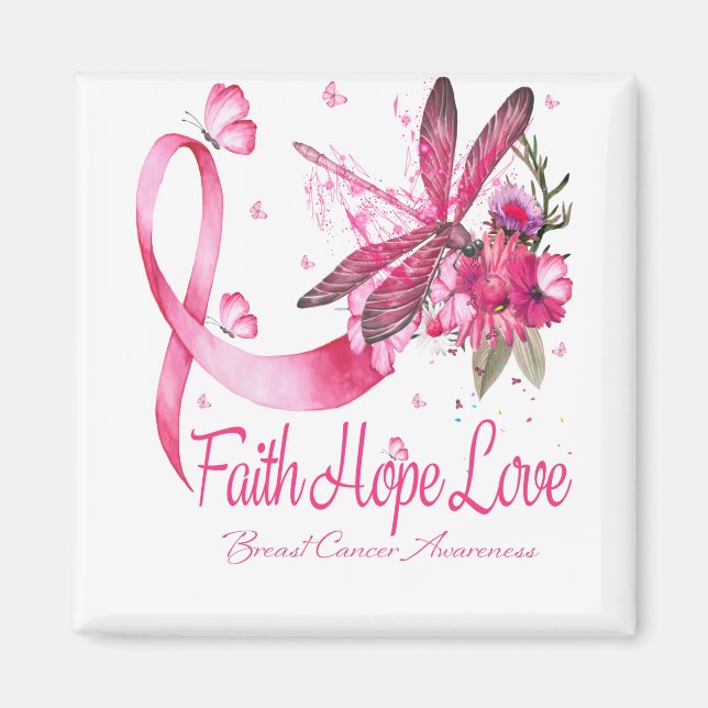Íman Faith Hope Love Dragonfly Ribbon Breve Cancer (Frente)