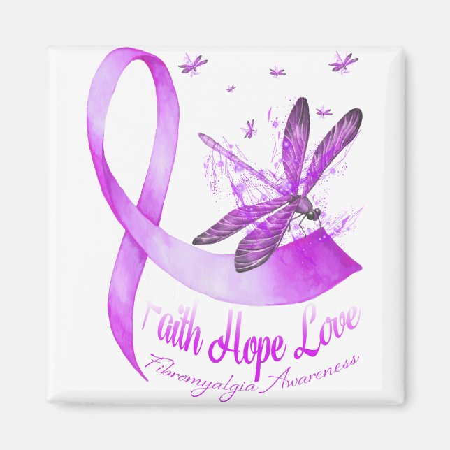 Íman Faith Hope Love Dragonfly Roxo Fibromyalae (Frente)