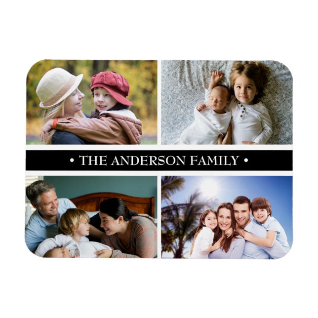 Íman Faixa Preta de Colagem de Fotos Elegante 4 (Horizontal)