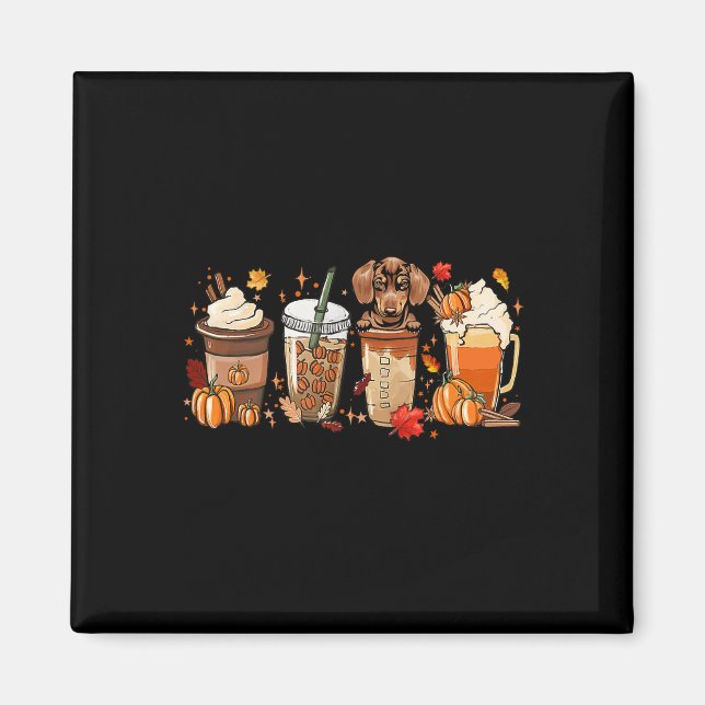 Íman Fall Coffee Dachshund Cat Halloween Outfit Para Fa (Frente)