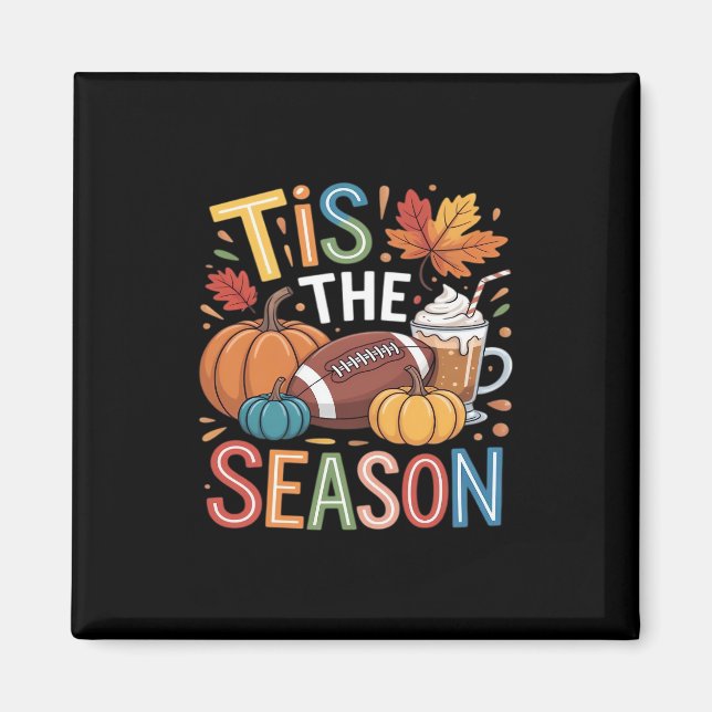 Íman Fall Football Autumn Pumpkin Coffee (Frente)