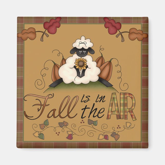 Íman "Fall is in the Air" Autumn Sheep Square Magnet (Frente)