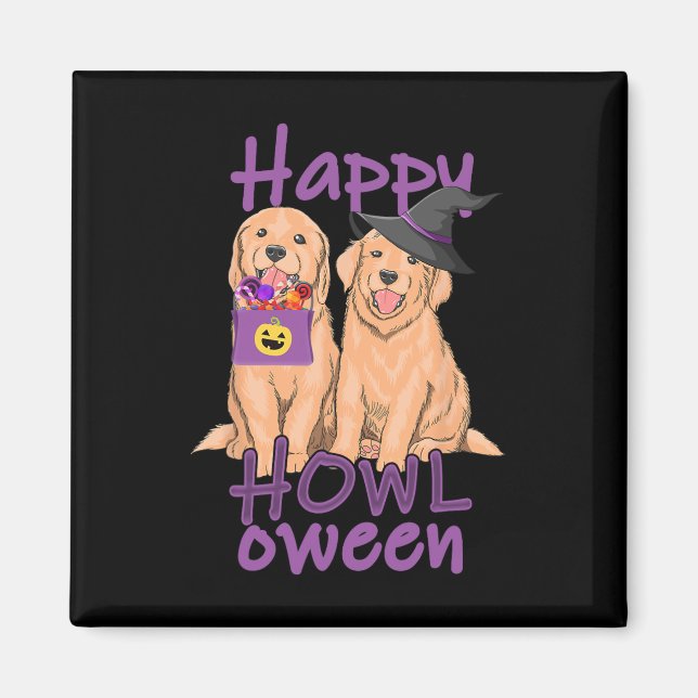 Íman Fall Ouro Retriever Amantes Halloween Feliz Howl- (Frente)