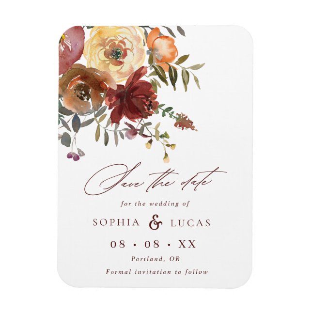 Íman Fall Rust Burgundy Orange Script Casamento Salva O (Vertical)