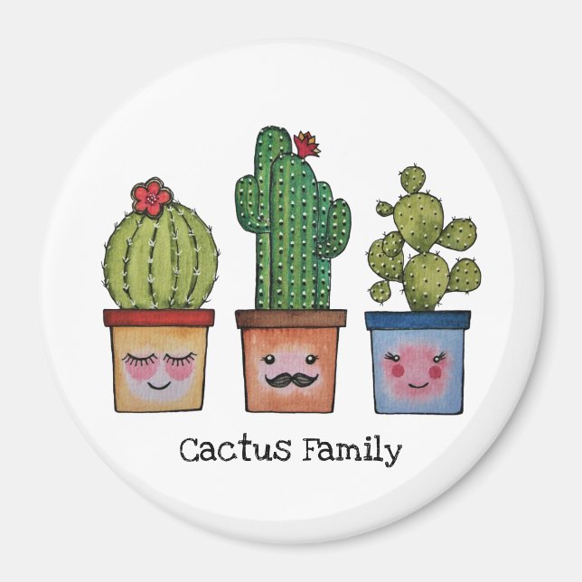Íman Família Cute Cactus Em Aquarela (Frente)
