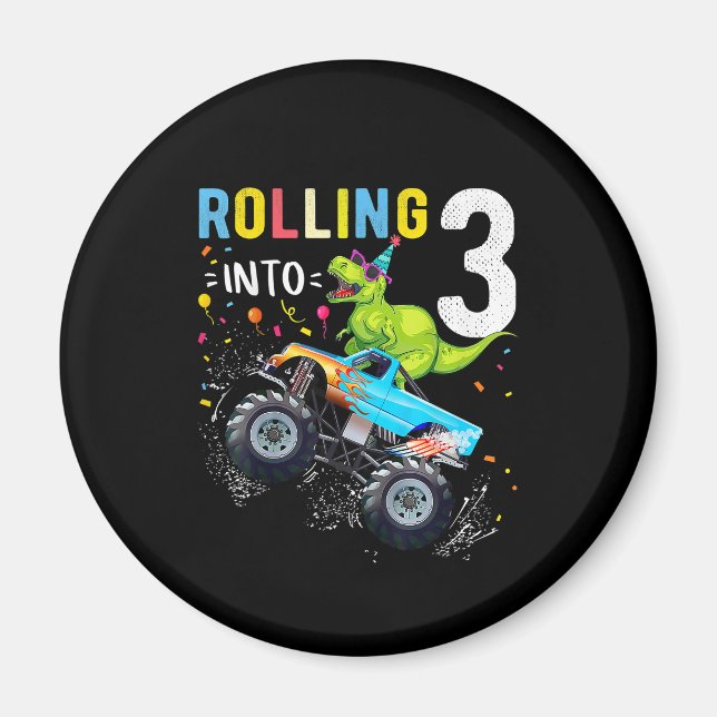 Íman Família de Caminhões Monstros Dinossauros, 3 anos (Frente)