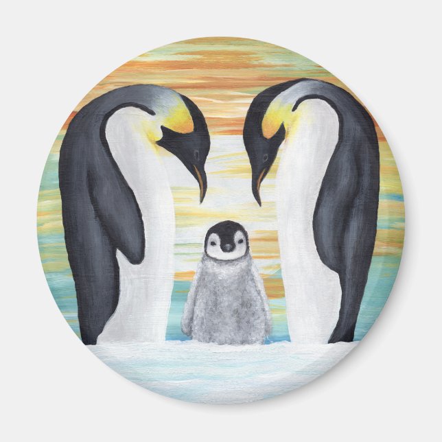 Íman Família de pinguins com pinguim bebê (Frente)