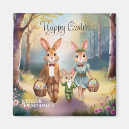 Íman Família do Coelho da Páscoa Caçando Ovos - Aquarel