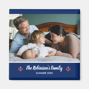 Íman Família Personalizada Foto Náutica Marinha Azul Na