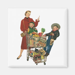 Íman Família retro, mamã e miúdos, compras na mercea