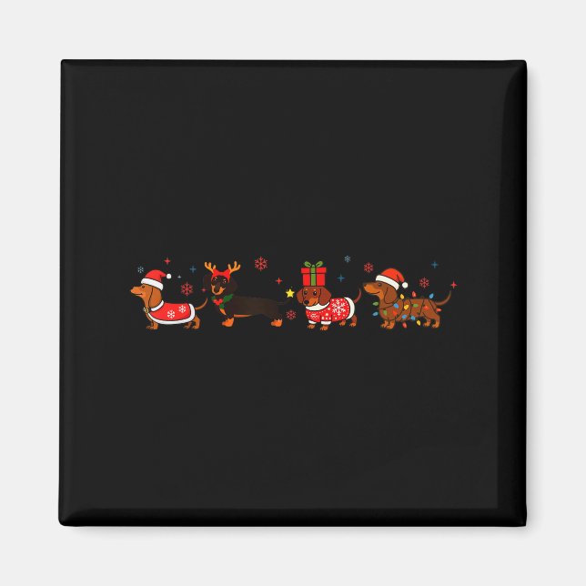Íman Family Dachshund Santa Sleigh Reindeer Snow Christ (Frente)
