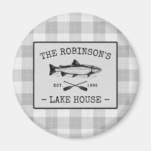Íman Family Lake House Oars Fish Xadrez redonda branca