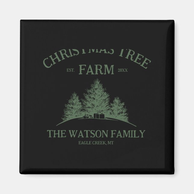 Íman Family Name Christmas Tree Farm Retro  (Frente)