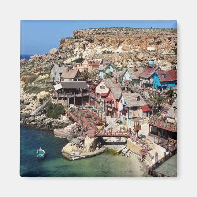Íman Famosa aldeia de Popeye com casas coloridas, Malta (Frente)