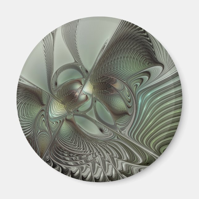 Íman Fantasia de Arte Fractal da Cinza Olive Sage (Frente)