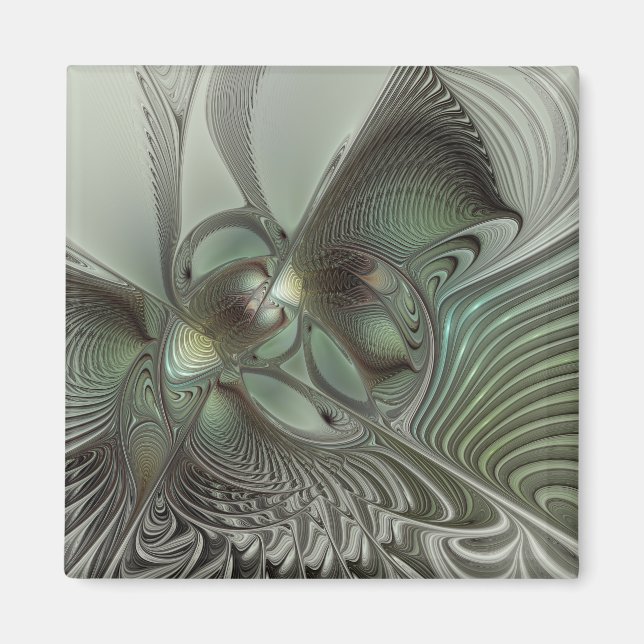 Íman Fantasia de Arte Fractal da Cinza Olive Sage (Frente)