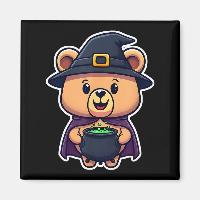 Íman Fantasia de Bruxa Chibi de Halloween Urso Com Cald (Frente)
