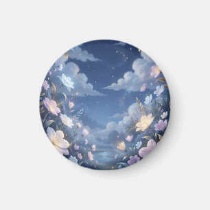 Íman Fantasia de Estrelas no Céu Noturno Floral Roxo