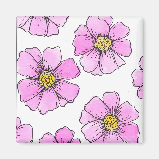 Íman Fantasia e Flores de Aquarela Rosa  (Frente)