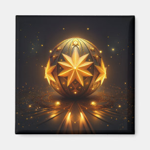 Íman Fantasia Fractal Esfera Bronze Estrelas Douradas