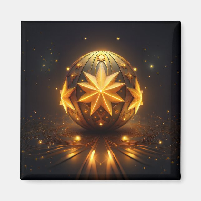 Íman Fantasia Fractal Esfera Bronze Estrelas Douradas (Frente)