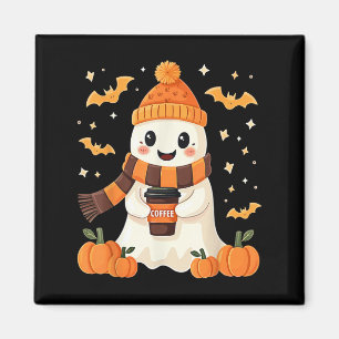 Íman Fantasma Bebendo Café Halloween Fantasma Fofo Café