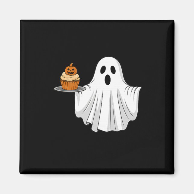 Íman Fantasma Bonita do Halloween Segurando Pocke Cupca (Frente)